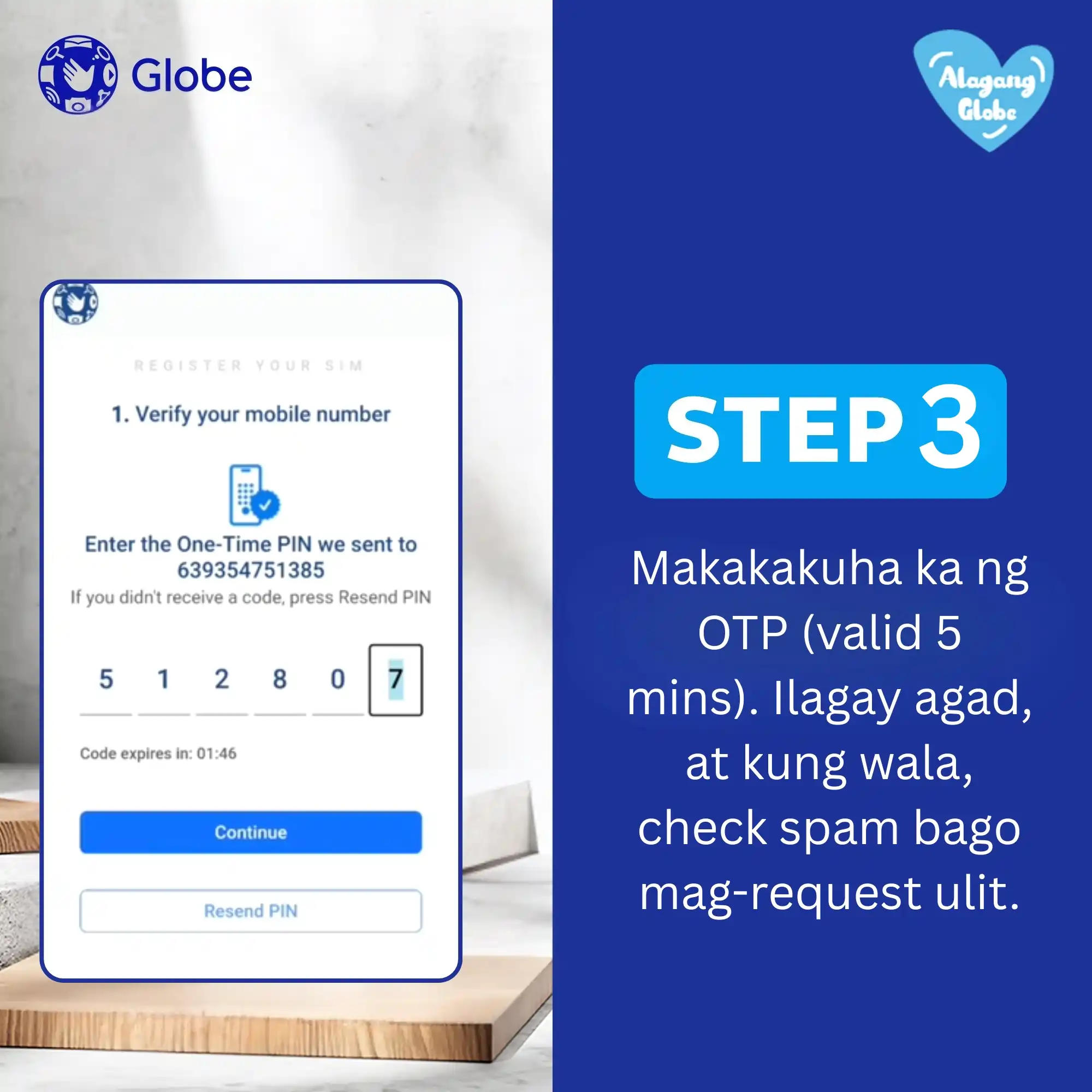 Globe SIM Registration 2 enter the OTP